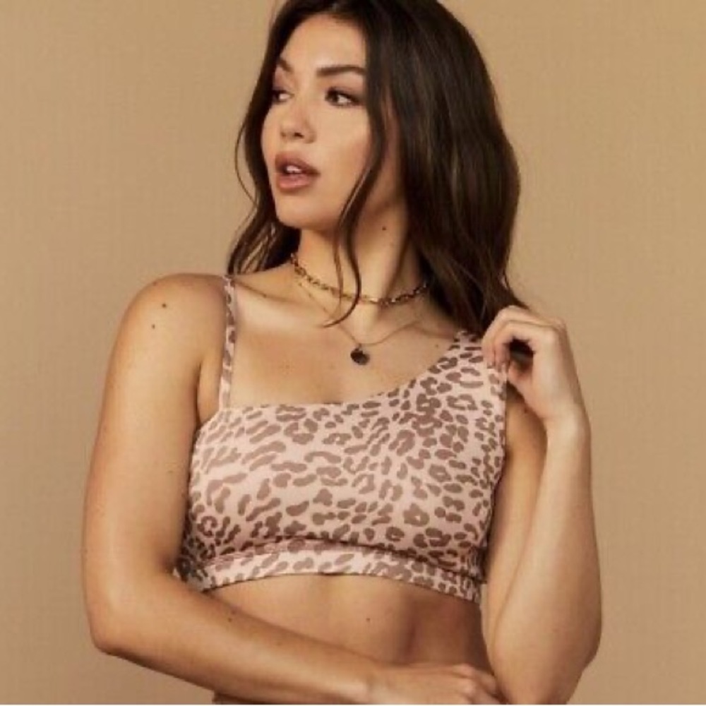 Pink leopard print sports bra